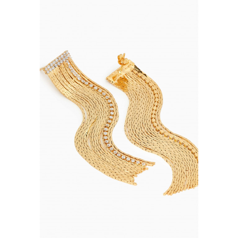 Crystal Haze - Behind The Blinds Fringe Drop Earrings in 18kt Gold-plated Brass