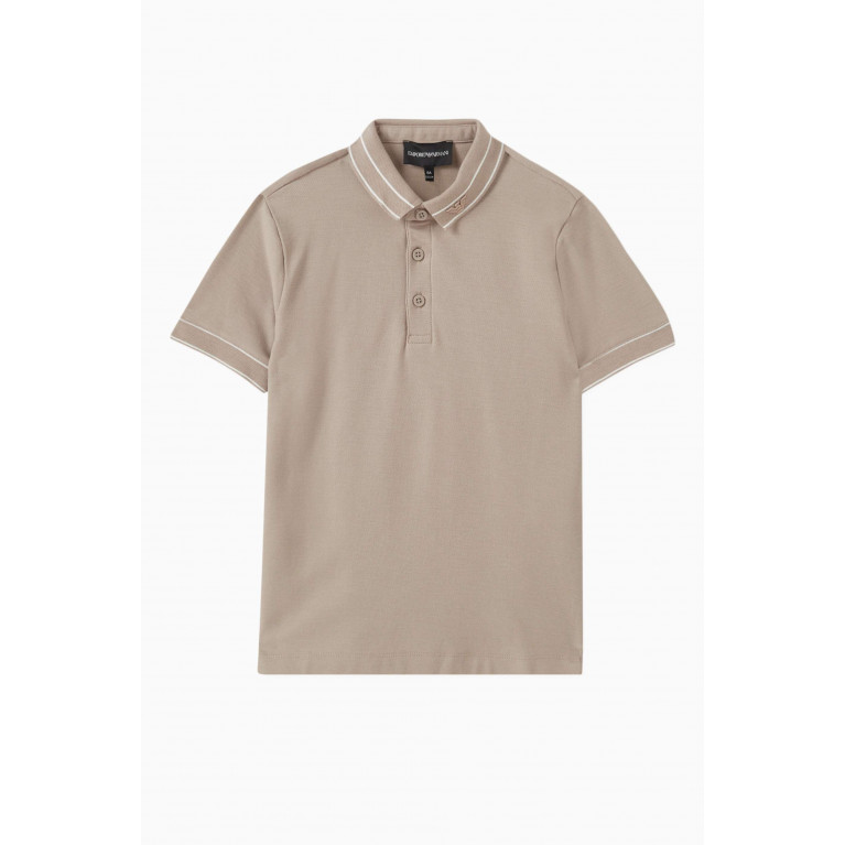 Emporio Armani - Striped-collar Polo Shirt in Cotton-piqué Neutral