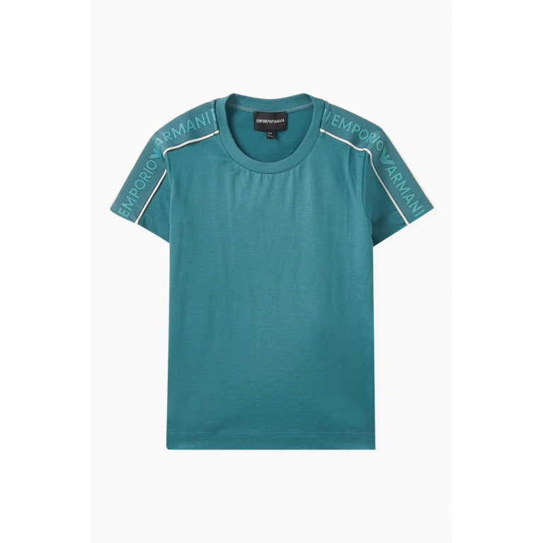 Emporio Armani - EA Text Logo T-Shirt in Cotton Blue