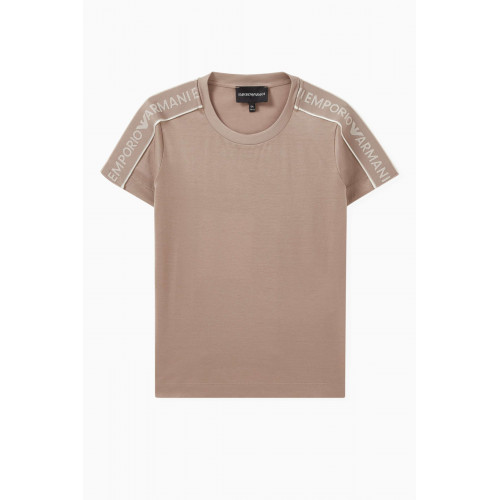 Emporio Armani - EA Text Logo T-Shirt in Cotton Brown