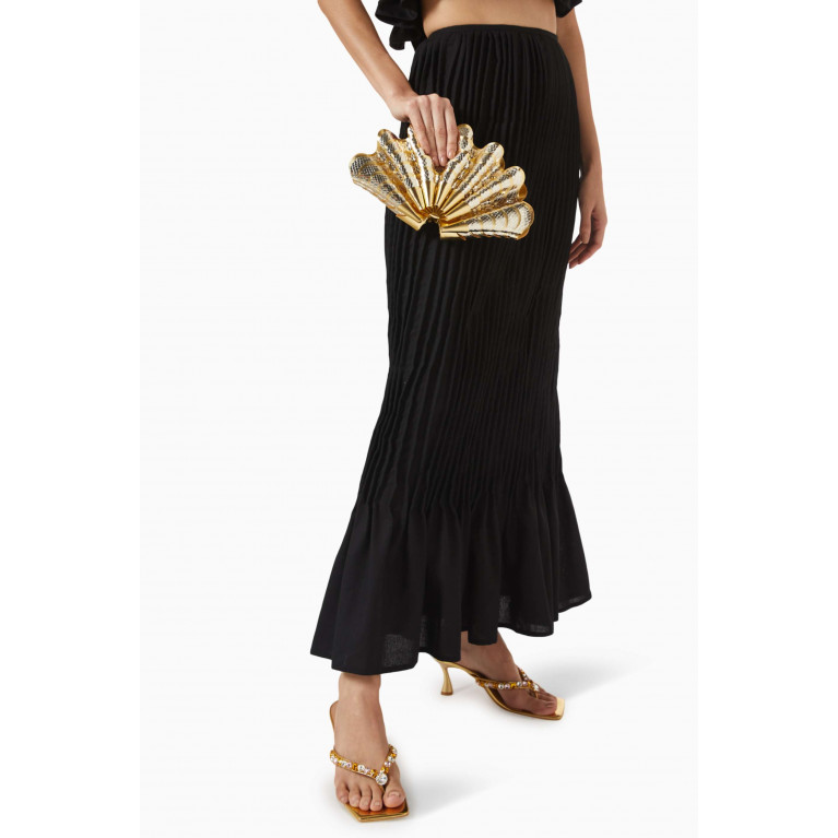VANINA - Sable Mouvant Clutch in Leatherette & Gold-plated Brass