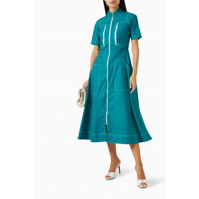 Notebook - Terina Midi Dress in Cotton-poplin Blue