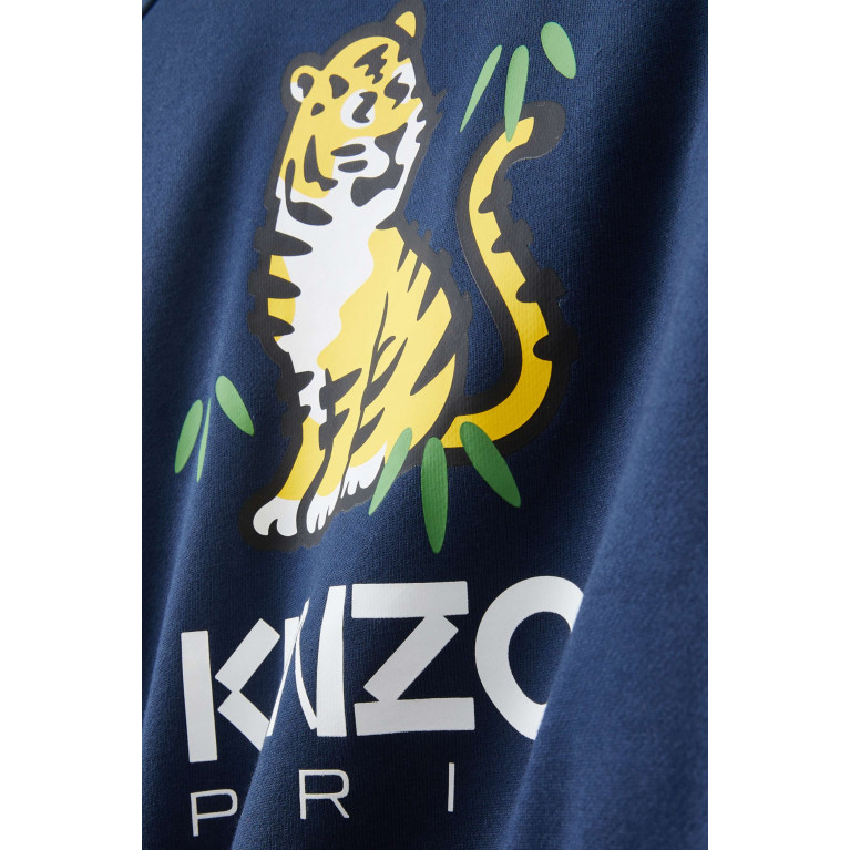 KENZO KIDS - Kotora Tiger Logo Print Sweatshirt in Cotton Blue