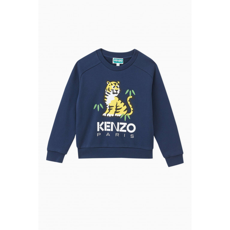 KENZO KIDS - Kotora Tiger Logo Print Sweatshirt in Cotton Blue