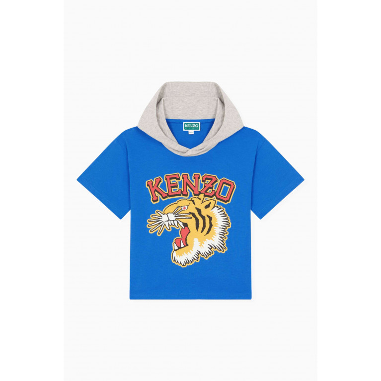 KENZO KIDS - Hooded Tiger Logo T-shirt in Organic Cotton Jersey