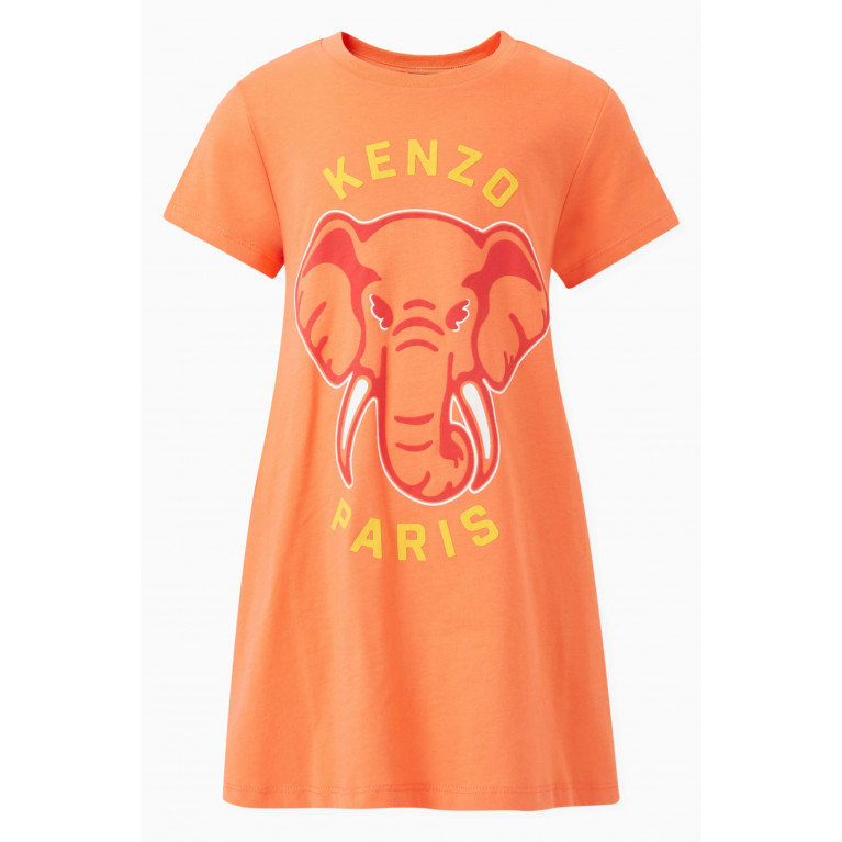 KENZO KIDS - Elephant Logo Print Dress in Organic Cotton Jersey Pink