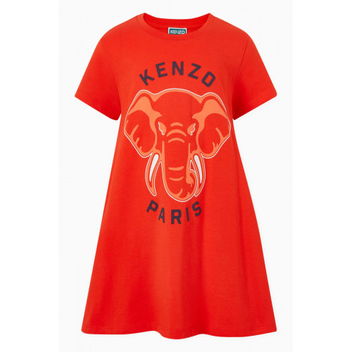 KENZO KIDS - Elephant Logo Print Dress in Organic Cotton Jersey Red
