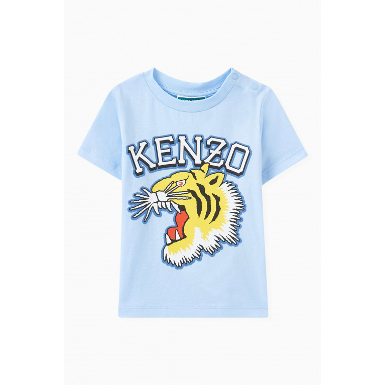 KENZO KIDS - Tiger-print T-shirt in Cotton Jersey Blue