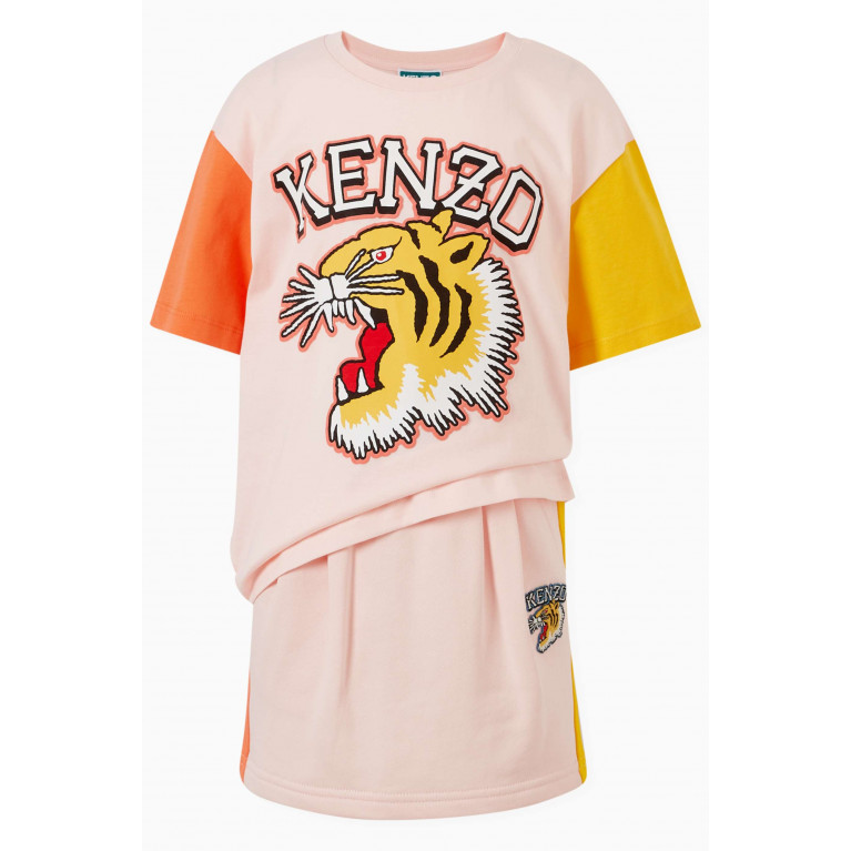 KENZO KIDS - Colourblocked Tiger Logo Skirt in Cotton Fleece