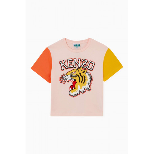KENZO KIDS - Colourblocked Tiger Logo T-shirt in Organic Cotton Jersey