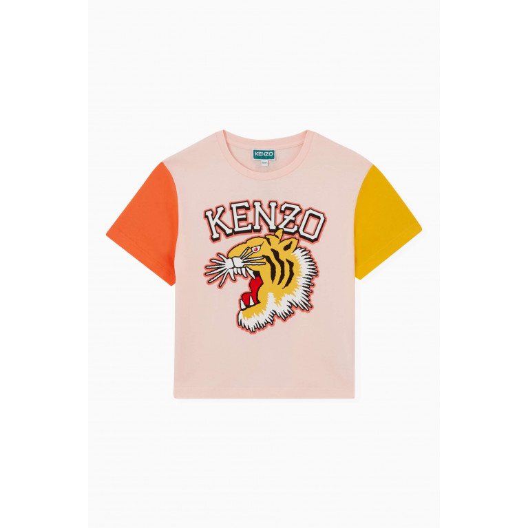 KENZO KIDS - Colourblocked Tiger Logo T-shirt in Organic Cotton Jersey