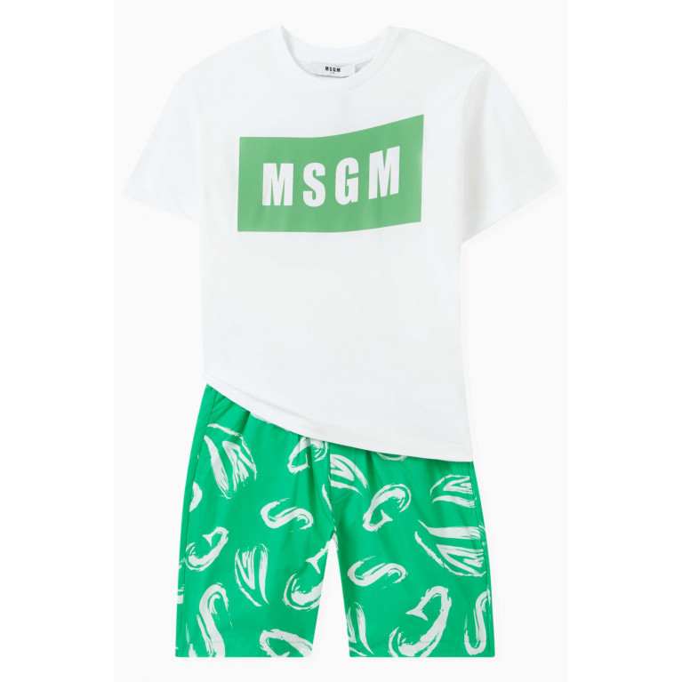 MSGM - All-over Logo Print Bermuda Shorts in Cotton Green