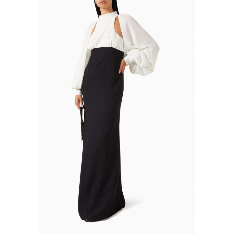 NASS - Balloon-sleeve Cut-out Gown in Crepe Black