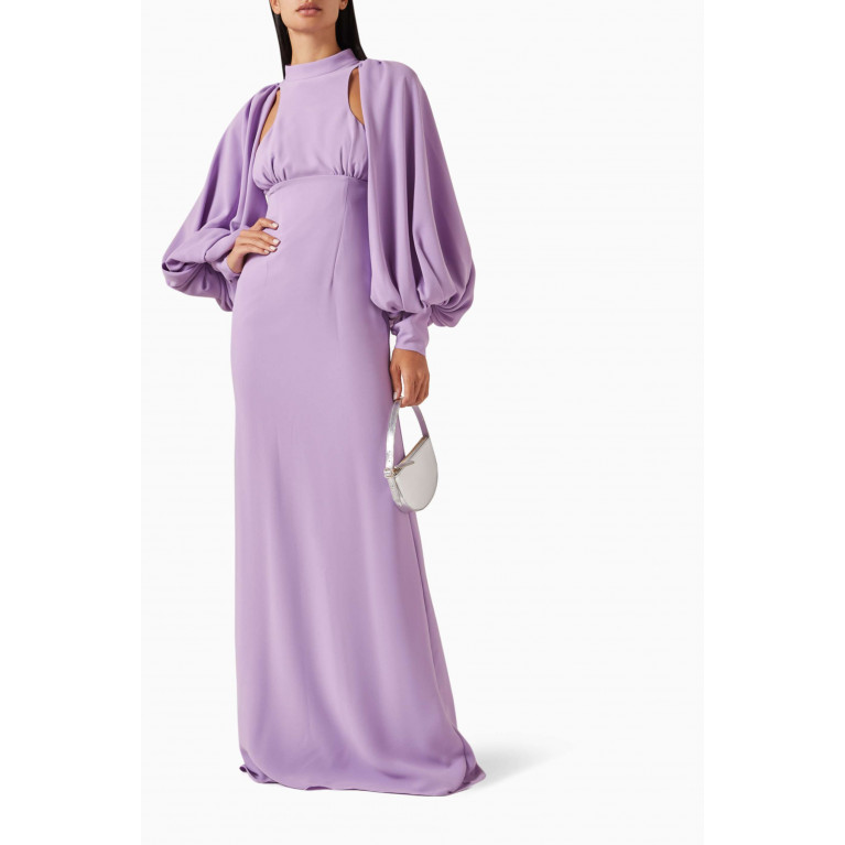 NASS - Balloon-sleeve Cut-out Gown in Crepe Purple