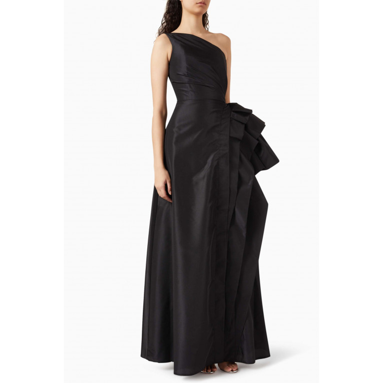 NASS - One-shoulder Ruffled-detail Gown Black