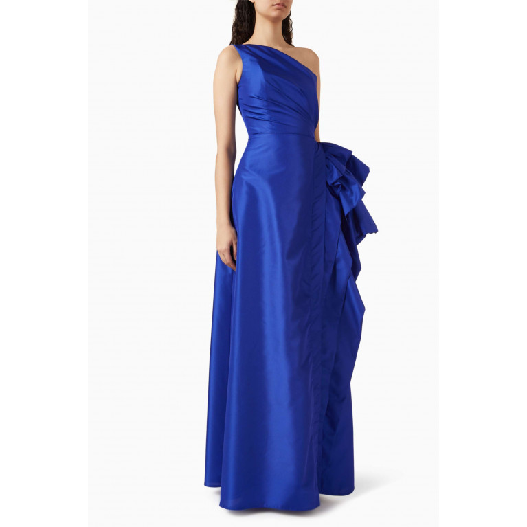 NASS - One-shoulder Ruffled-detail Gown Blue