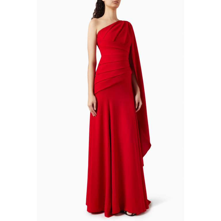 NASS - One-shoulder Cape Maxi Dress in Crepe Red