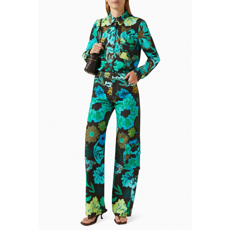 SIEDRES - Estie Floral-print Cargo Pants in Linen-blend