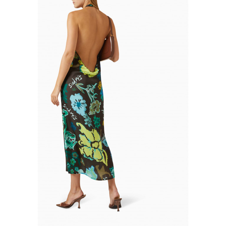 SIEDRES - Jena Floral-print Halterneck Midi Dress in Polyester
