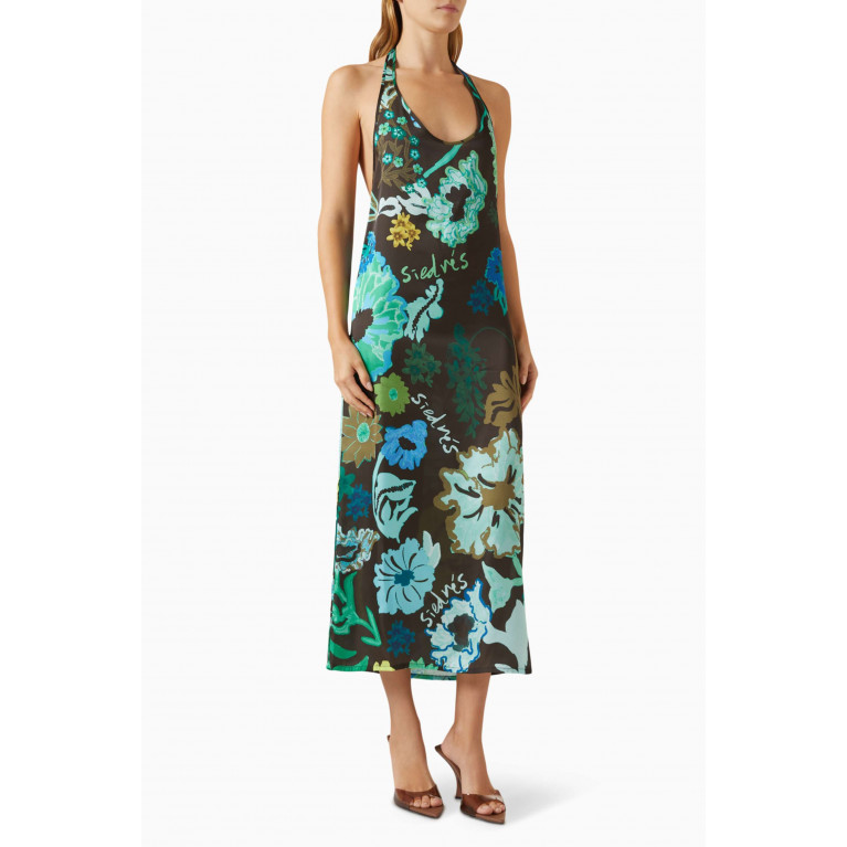 SIEDRES - Jena Floral-print Halterneck Midi Dress in Polyester