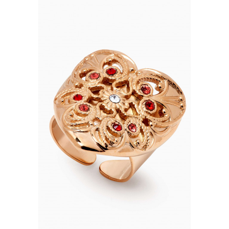 Satellite - Heart Prestige Crystal Adjustable Ring in 14kt Gold-plated Metal