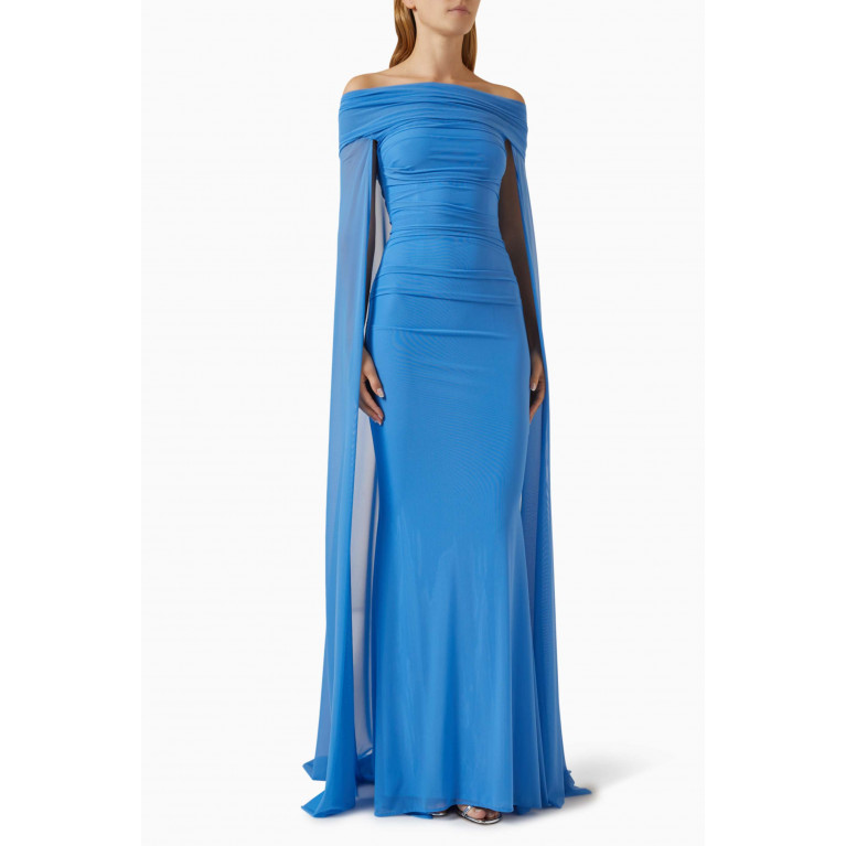 Talbot Runhof - Off-the-shoulders Draped Maxi Dress in Stretch Tulle