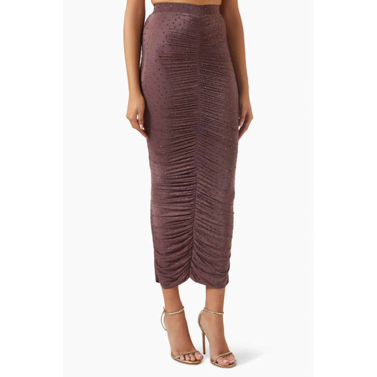 Alex Perry - Ruched Midi Skirt in Crystal Jersey