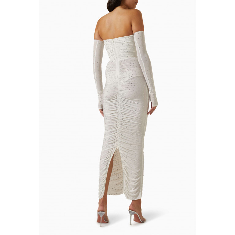 Alex Perry - Ruched Strapless Column Dress in Crystal Jersey White