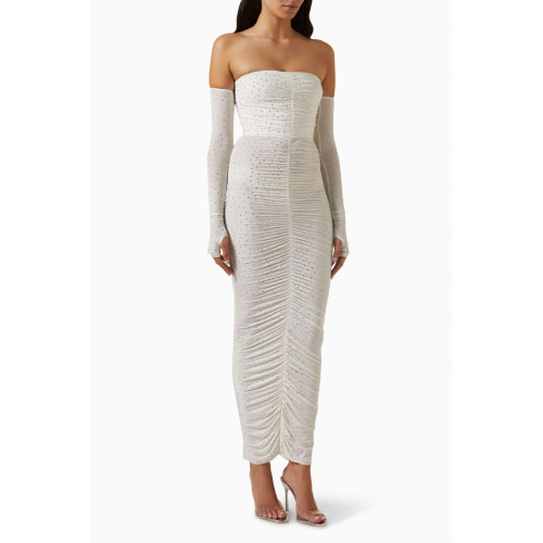 Alex Perry - Ruched Strapless Column Dress in Crystal Jersey White