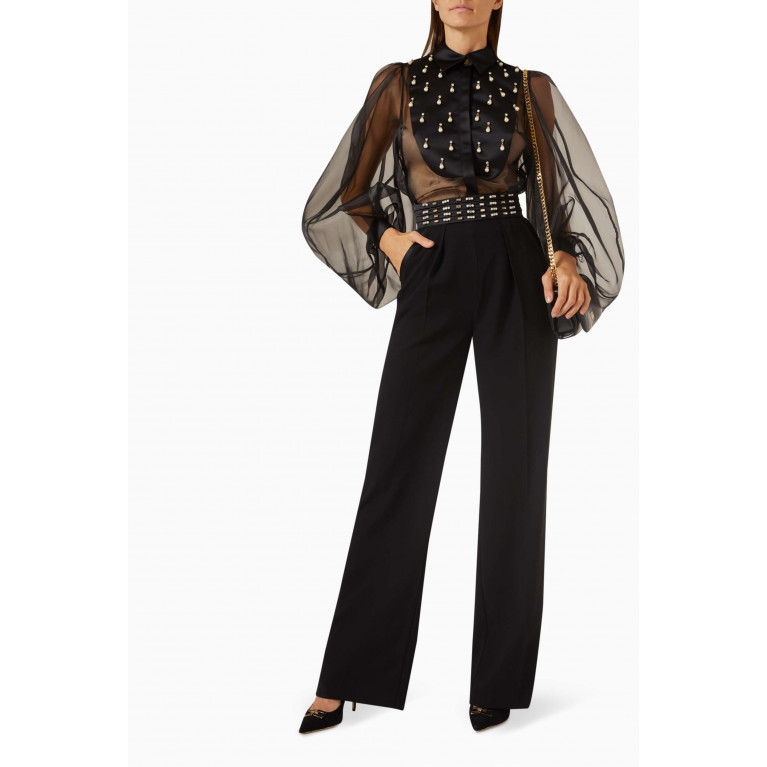 Elisabetta Franchi - Embroidered Palazzo Pants in Crepe