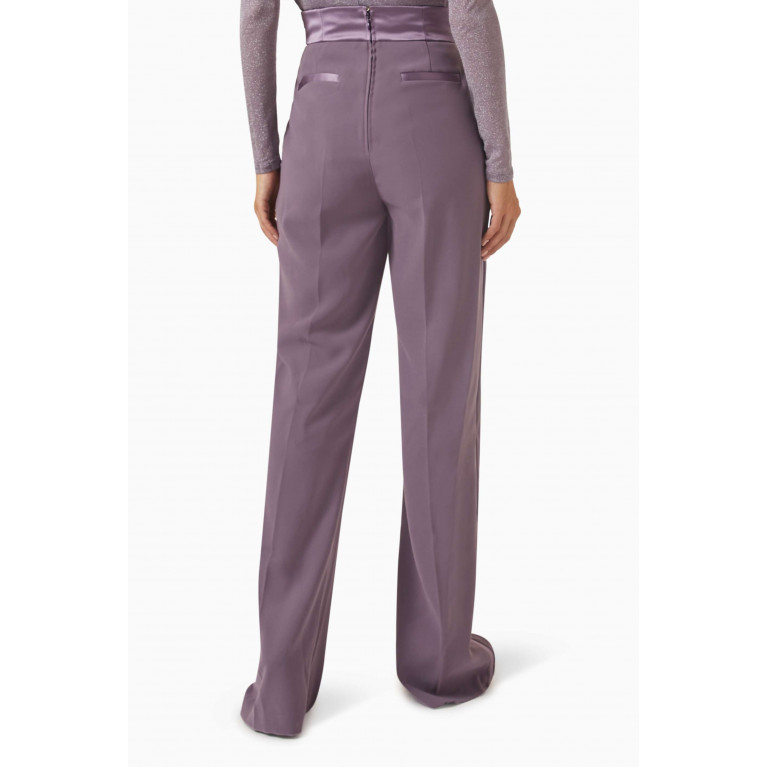 Elisabetta Franchi - Embroidered Palazzo Pants in Crepe Purple