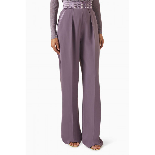 Elisabetta Franchi - Embroidered Palazzo Pants in Crepe Purple
