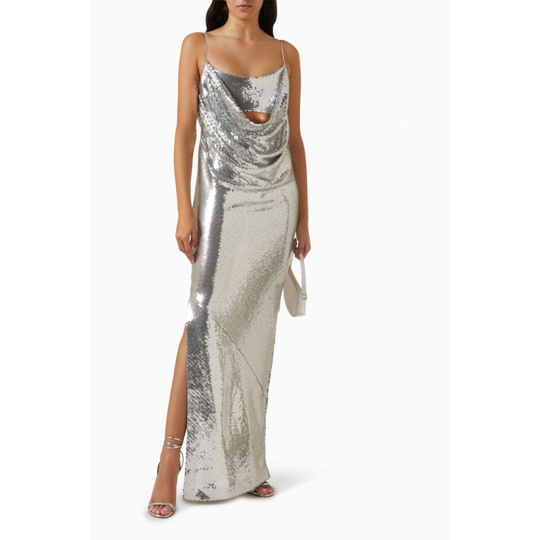 Alex Perry - Open-back Draped Column Dress in Sequin