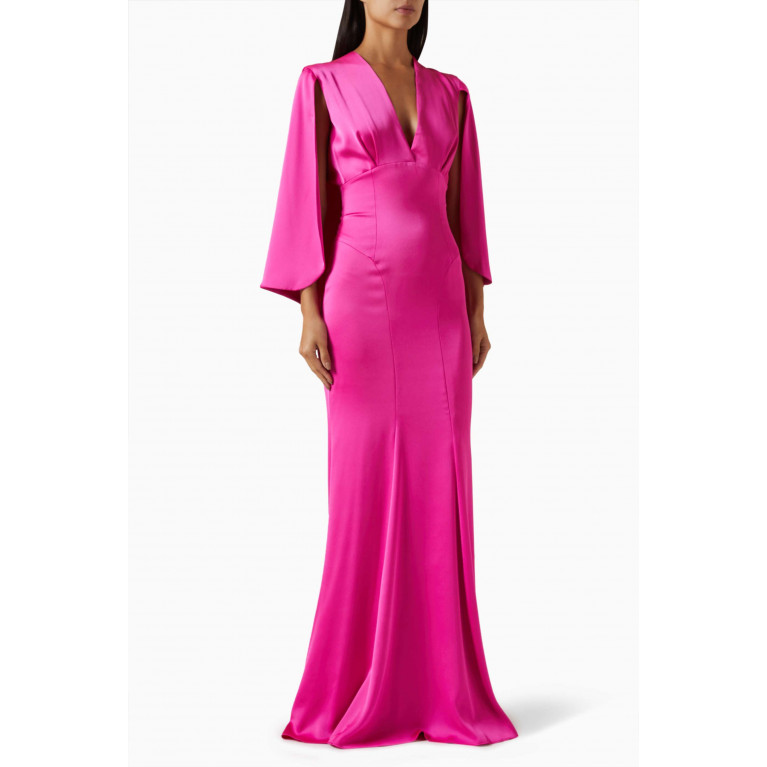 NASS - Cape-style Sleeves Maxi Dress in Satin Pink
