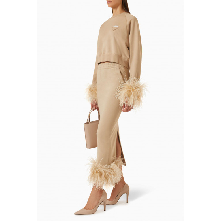 Prada - Feather-trimmed Midi Skirt in Cotton-fleece