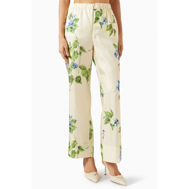Prada - Floral Printed Pants in Silk Twill