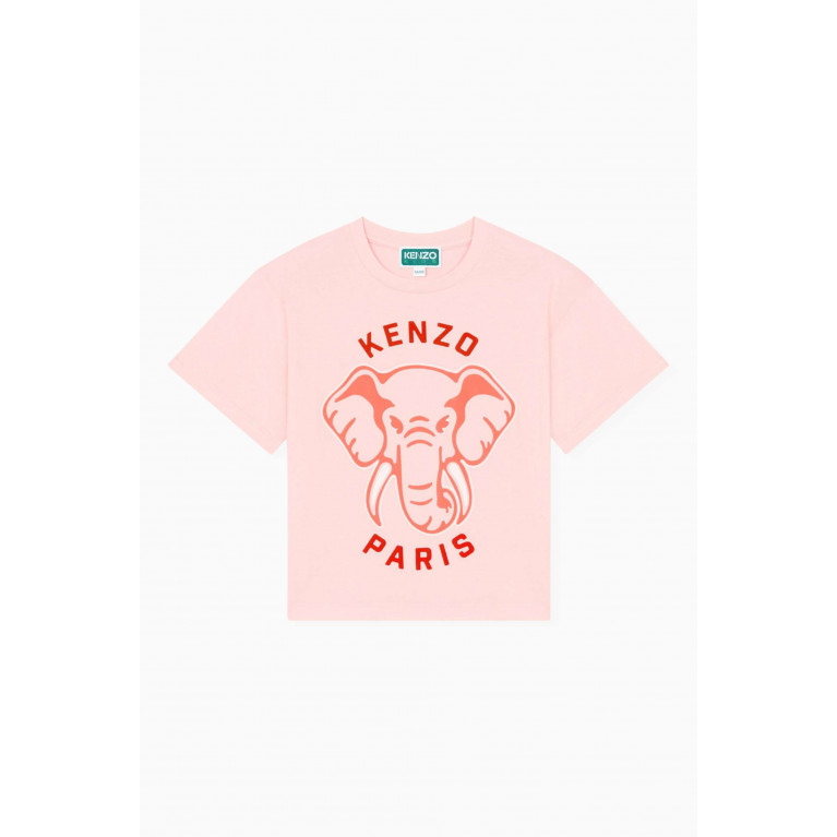 KENZO KIDS - Elephant Logo Print T-shirt in Organic Cotton Jersey Pink