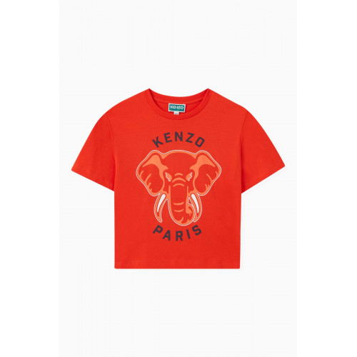 KENZO KIDS - Elephant Logo Print T-shirt in Organic Cotton Jersey Red