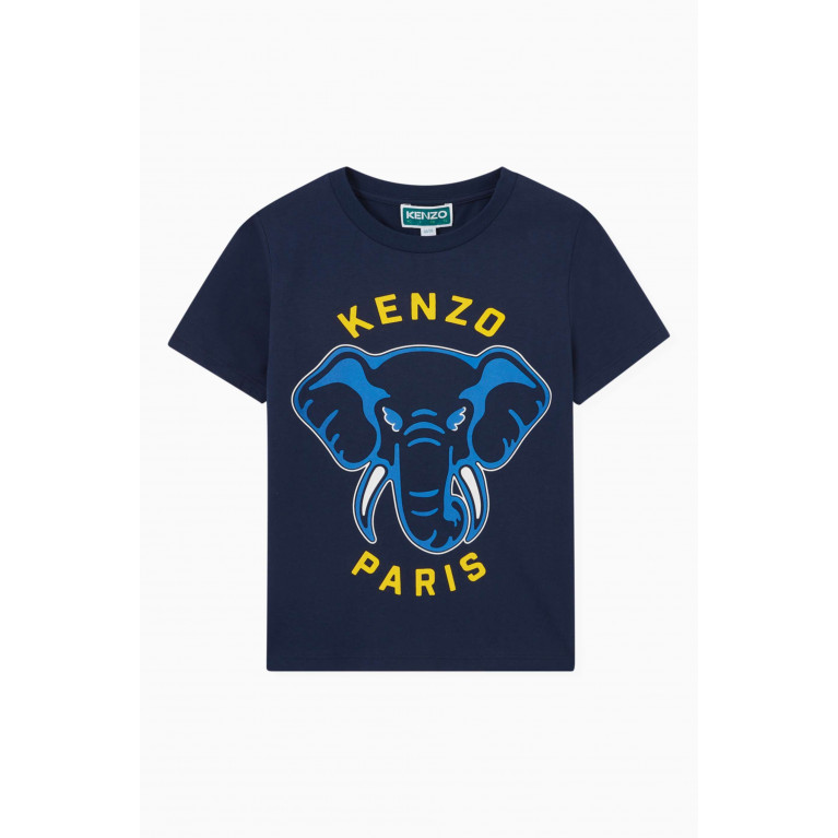 KENZO KIDS - Elephant Logo T-shirt in Organic Cotton Blue