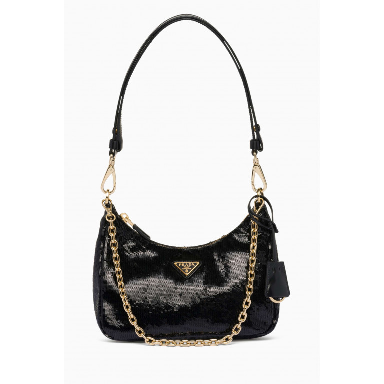Prada - Small Re-nylon Shoulder Bag in Sequins Black
