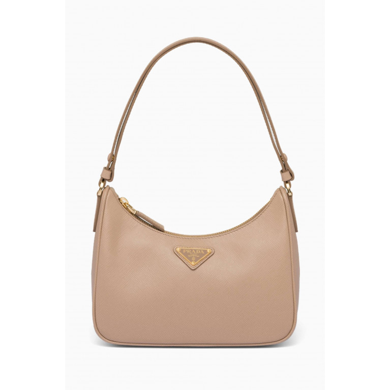 Prada - Mini Re-Edition Shoulder Bag in Saffiano Leather Brown