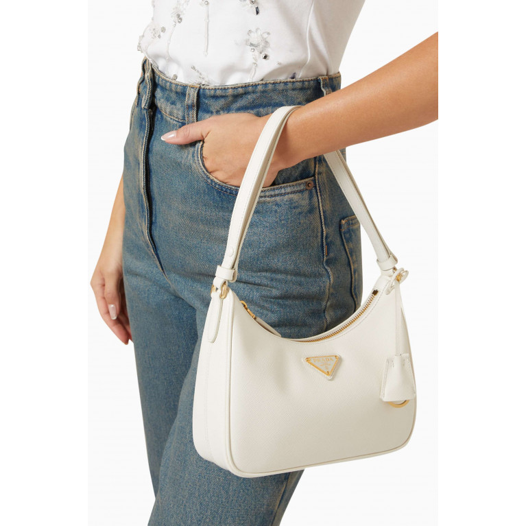 Prada - Mini Re-Edition Shoulder Bag in Saffiano Leather White