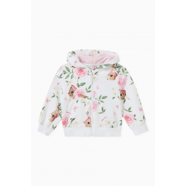 Monnalisa - Floral-print Zip Hoodie in Cotton-jersey