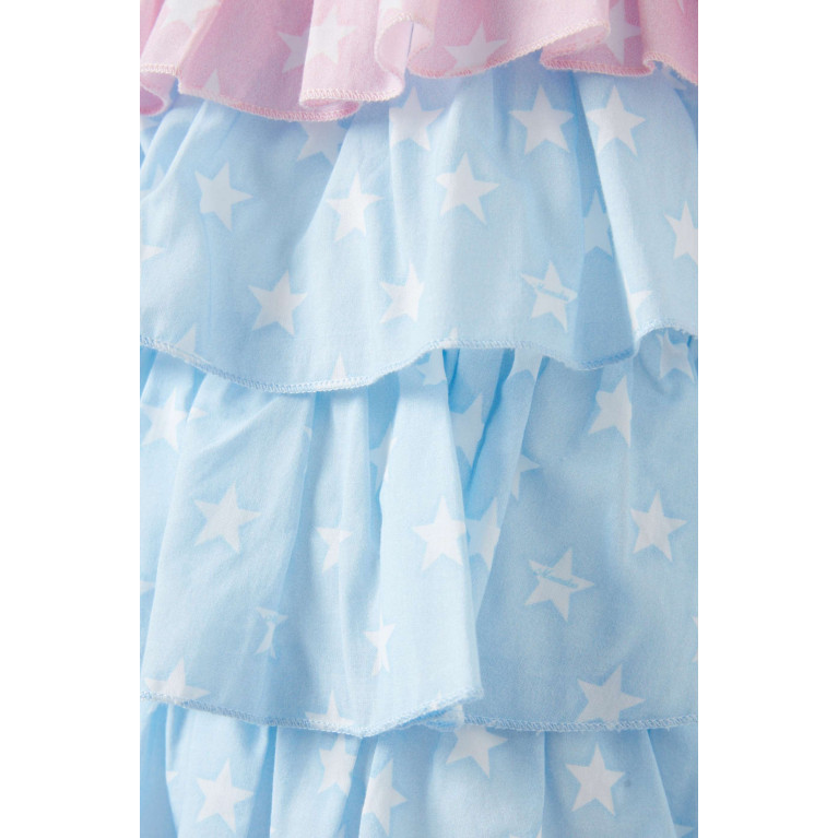 Monnalisa - Star-print Ruffled Dress in Cotton Poplin