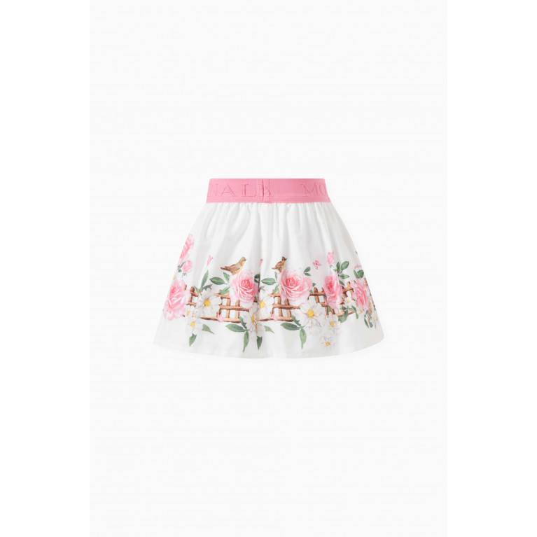 Monnalisa - Floral-print Skirt in Cotton-poplin