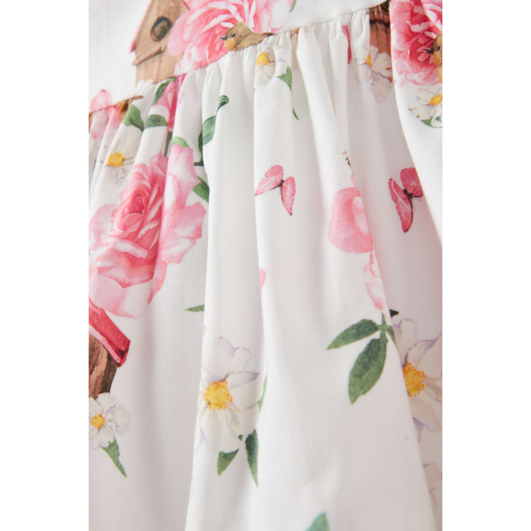 Monnalisa - Floral-print Dress in Cotton-poplin