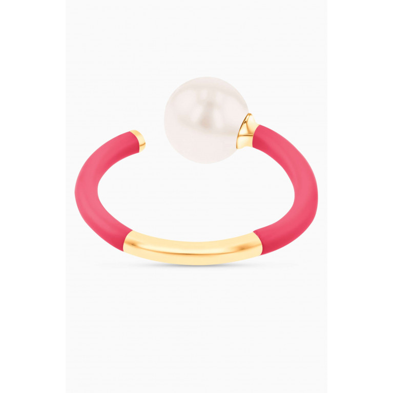 Damas - Kiku Glow Neon Pearl Ring in 18kt Yellow Gold Pink