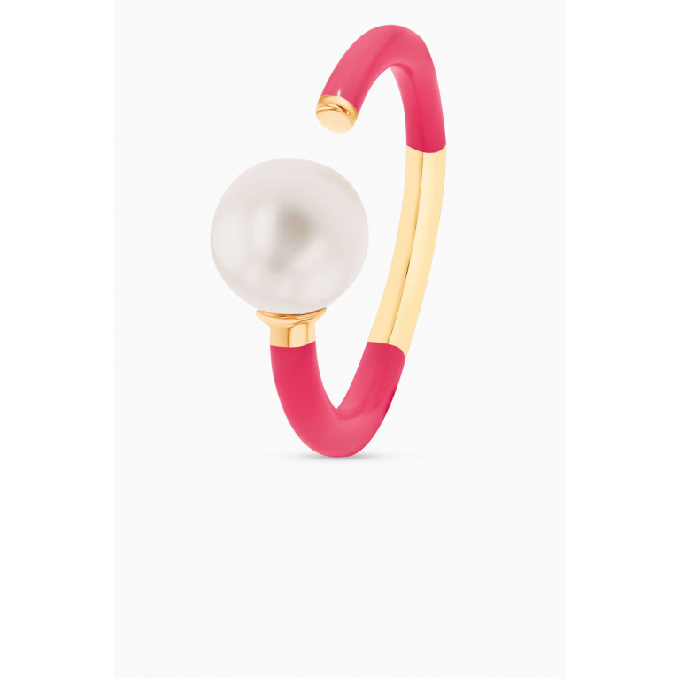 Damas - Kiku Glow Neon Pearl Ring in 18kt Yellow Gold Pink