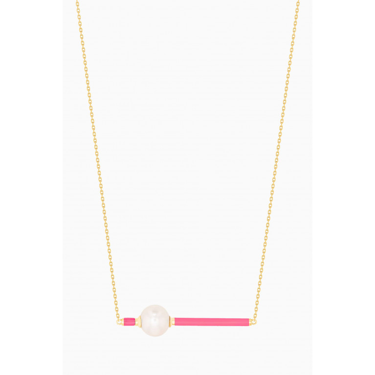 Damas - Kiku Glow Neon Freshwater Pearl Necklace in 18kt Yellow Gold Pink