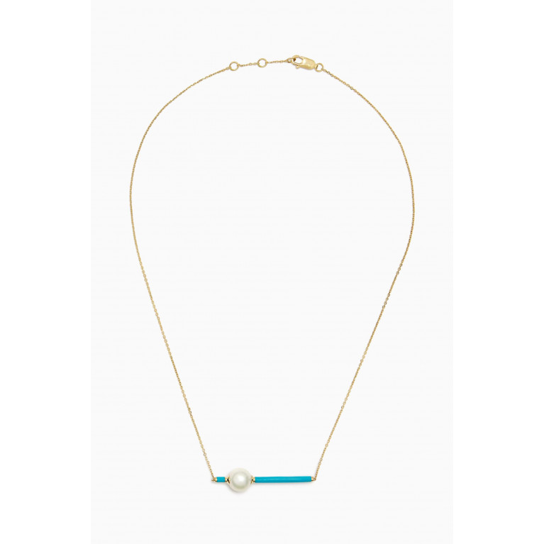 Damas - Kiku Glow Neon Freshwater Pearl Necklace in 18kt Yellow Gold Blue